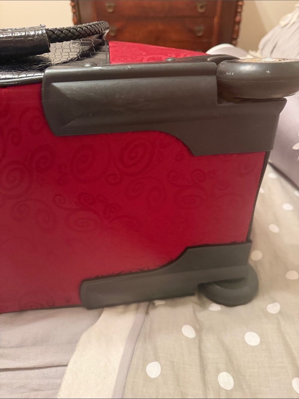 Brighton Red and Black Rolling DuffleTravel Tote Luggage Weekender - Picture 8 of 12
